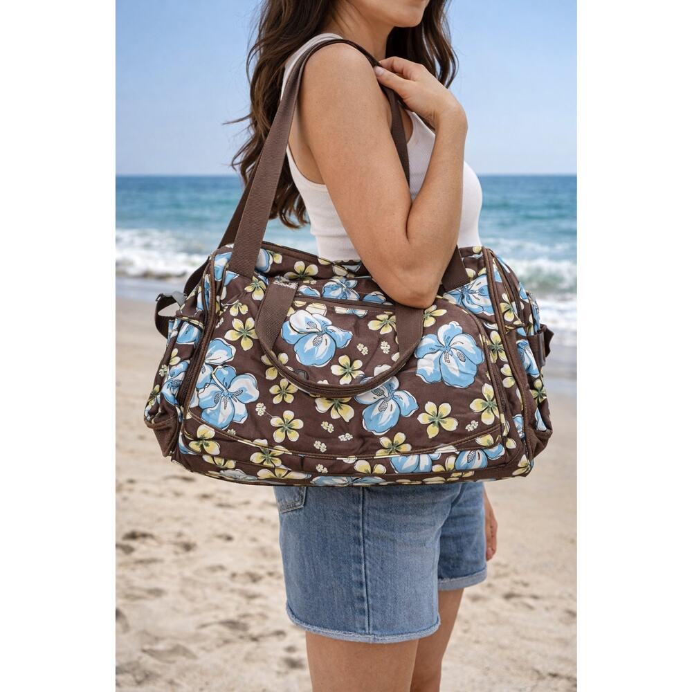 Pacific Coast Travel Duffle Bag Tropical Floral Brown Blue Zipper